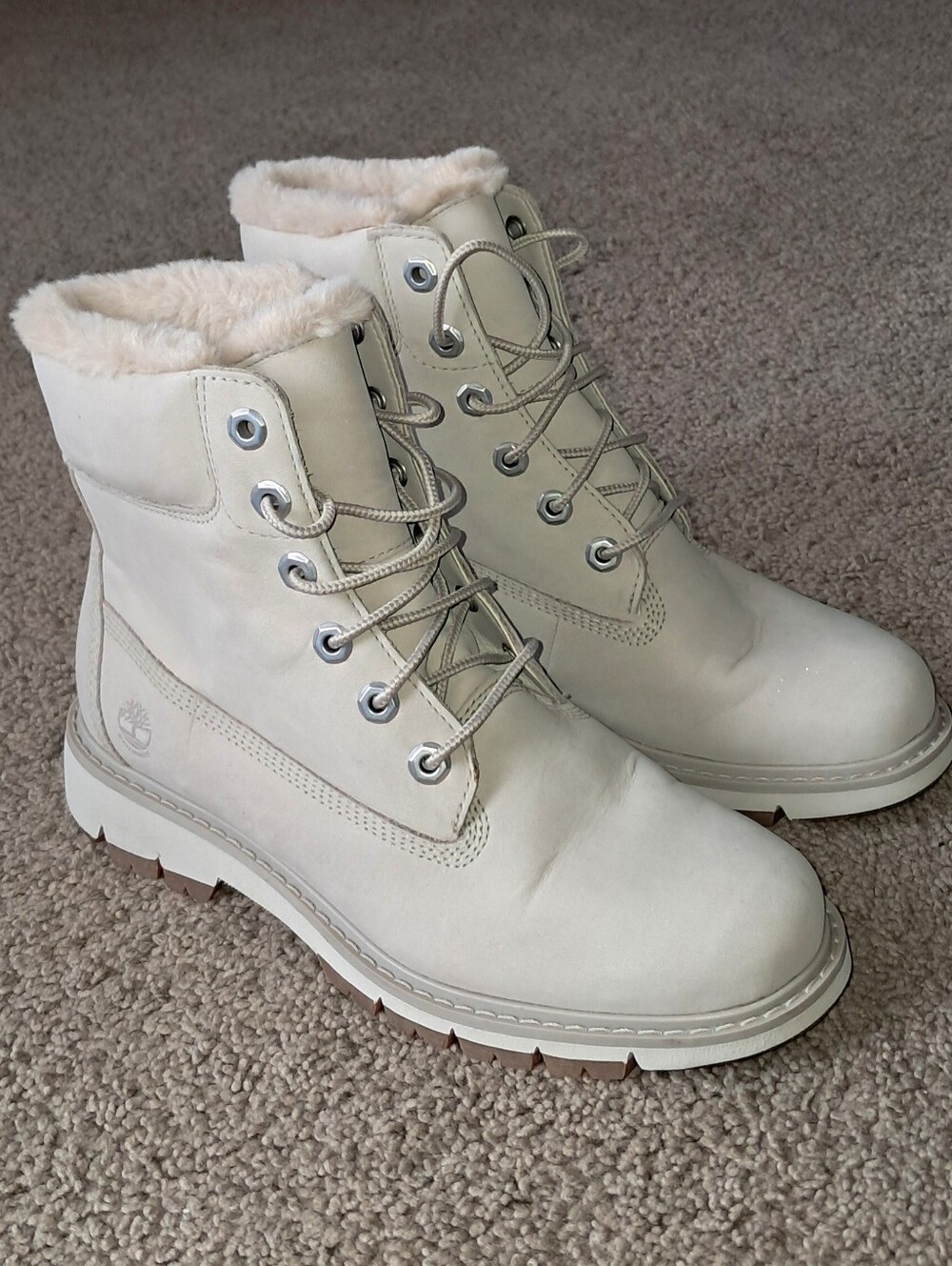 Timberland Lucia Way 6" Beige Warm Lined Boots Size 7